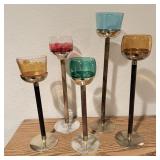Mid-century modern  brass wood tiered candle