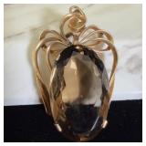 Large 14K gold smoky topaz pendant