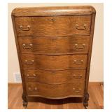 Antique Tiger Oak 5 Drawer Dresser 49.5'X32'x18'W
