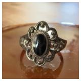 Sterling Silver Hematite Filigree Floral Ring