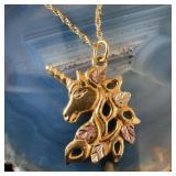 Gold unicorn necklace 10K Black Hills gold trim