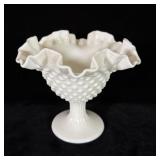 Fenton White Milk Glass Ruffled Edge Compote 6'