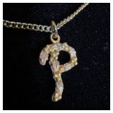 10K Black Hills gold P pendant necklace 18 inch