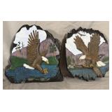 (2) Handpainted Ceramic Faux Rock Bald Eagle Decor