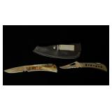 (2) Pocket Knives & Leather Sheath jaguar &