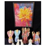 Religous Decor, Framed Diamond Art Flower Picture