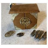 Vintage Asian style trinket box, brass foot b