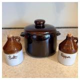 1950s Stoneware West Bend Bean Pot & Salt & Pepper