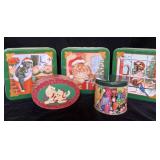(5) Vintage Christmas Cat Collector Tins
