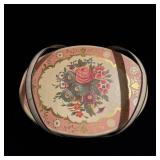 Vintage Pink & Gold Floral Handled Sewing Tin