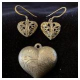 Sterling silver heart earrings and pendant