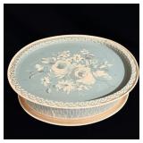 Vintage handpainted floral tin Wedgewood blue