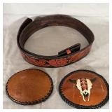 Handtooled Leather Floral Belt & (2) Handmade >
