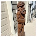 Chainsaw art carved trapper wooden statue 60.5'