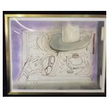 1981 surrealist line drawing color wash by Tony