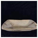 Large antique wooden dough bowl with copper