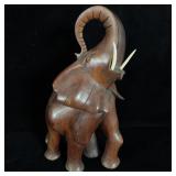 Carved seated elephant, South African, wood w/>