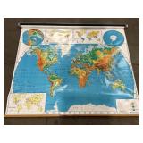 Vintage Nystrom Classroom Pull Down World Map
