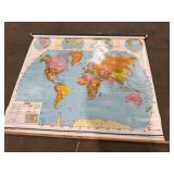 Nystrom Double World Pull Down Classroom Map
