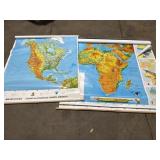 2 large Pull down world maps. One is missing the