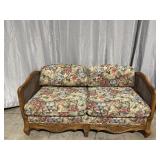 Vintage Wooden Cane Side Carved Floral Loveseat