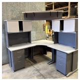 Corner office desk with rolling filing cabinets