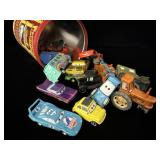 Tin filled with Disney Pixar diecast cars