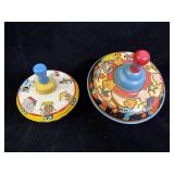 vintage metal and tin lithographed spinning tops