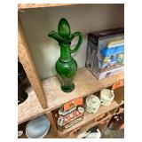 Unique green glass vase with stopper / no C/C