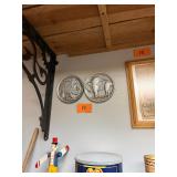 Pair of vintage ceramic buffalo nickels