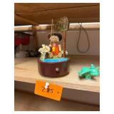 Vintage wooden fisherman music box / working
