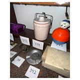 Vintage pink / mauve speckled lidded crock