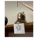 Vintage glass Liberty Bell bank full of pennies