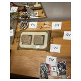 1845 marble & brass double ink well