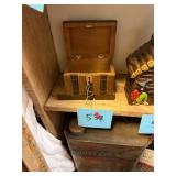 Vintage Japanese wood puzzle box / with key