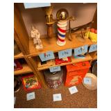 Vintage glass barber pole / with razor & brush