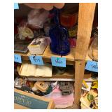 Vintage cobalt blue glass guitar bottle