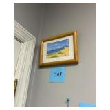 Vintage original framed beach watercolor painting