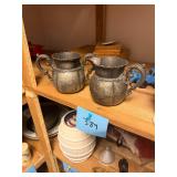 Pair of vintage pewter sugar bowl + creamer