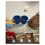 Pair of vintage blue speckled enamel cups