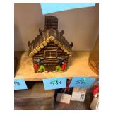 Vintage stoneware hillbilly log cabin decanter