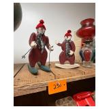 Pair of vintage wooden snowmen with moving arms