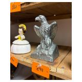 Vintage pewter metal eagle bowl / with stopper