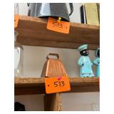 Vintage copper cow bell / with leather