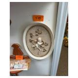 Vintage chalkware cherub picture / plaque / No C/C