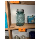 Antique blue glass Ball mason jar with zinc lid