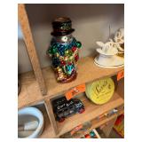 Mercury hand blown glass snowman candle holder