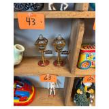 Vintage Brass + glass lamp posts / s + p shakers