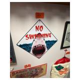 Vintage metal shark no swimming sign