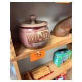 Vintage M+Ms stoneware jar with lid / no C/C